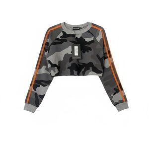 PrettyLittleThing Camouflage Cropped Sweatshirt Pullover Orange Side Stripes